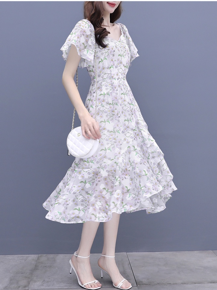 Lady slim summer printing temperament chiffon dress