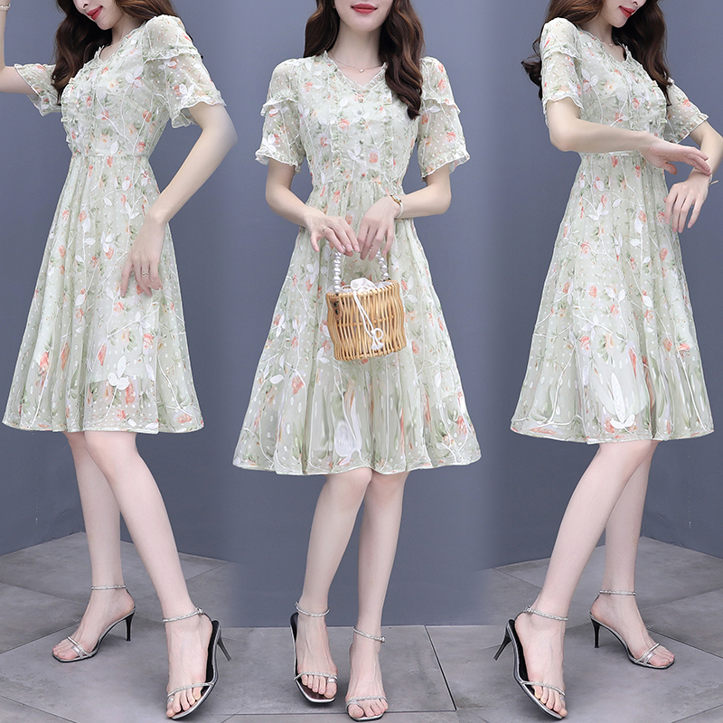Lady summer fashionable chiffon floral slim sweet dress
