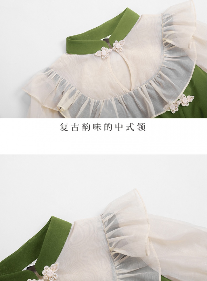 Mixed colors cstand collar cheongsam puff sleeve summer dress