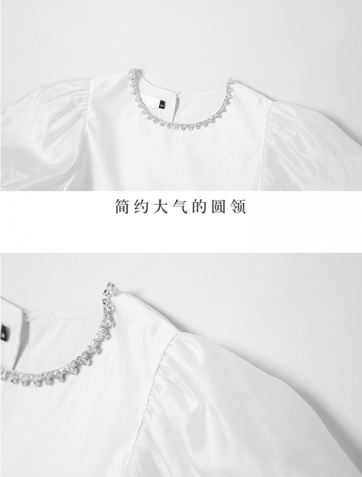 Puff sleeve chain tops round neck diamond dress 2pcs set