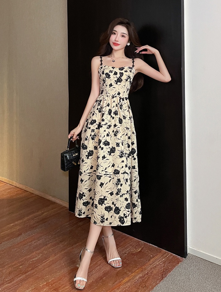Retro France style dress sling floral long dress