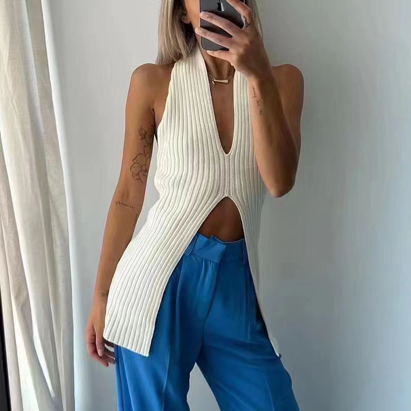 Knitted sling wears outside vest long sexy tops