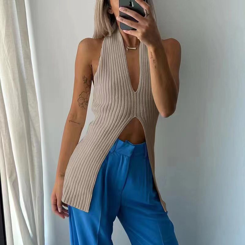 Knitted sling wears outside vest long sexy tops