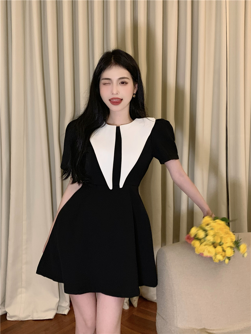 Lapel France style slim pinched waist dress