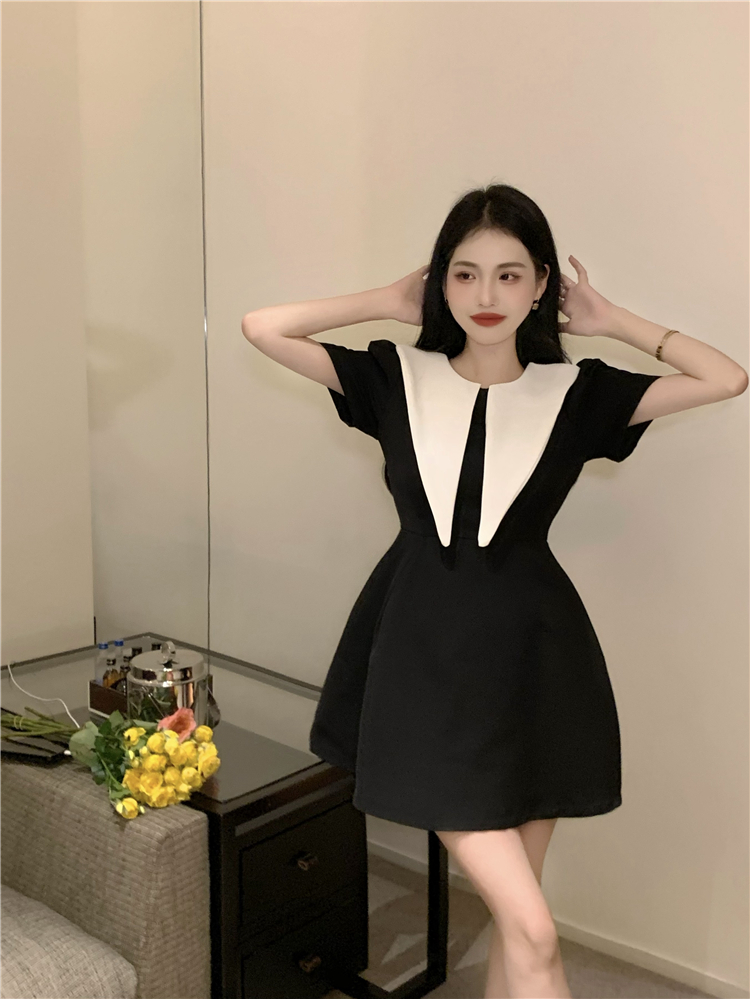 Lapel France style slim pinched waist dress
