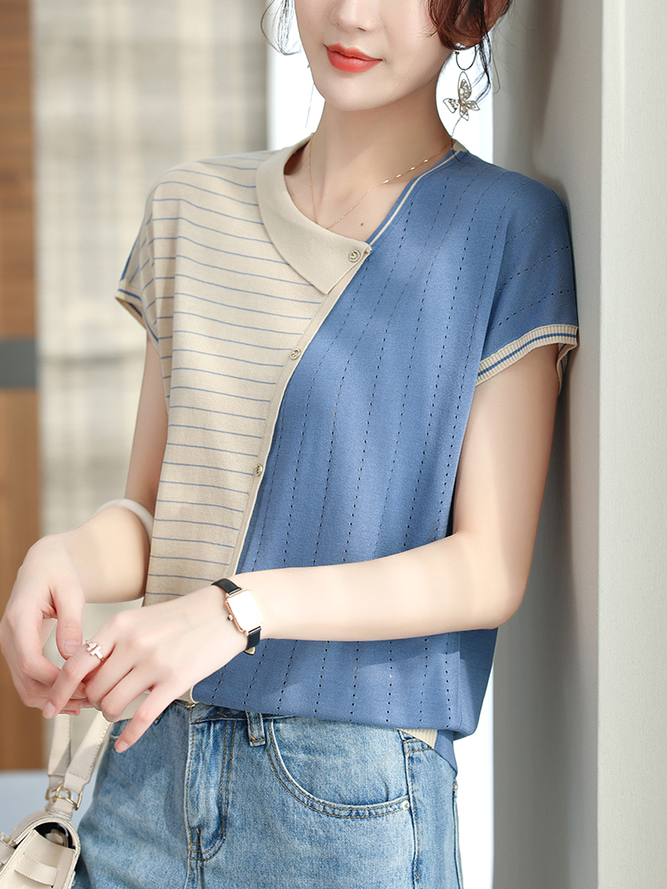 Short sleeve stripe tops thin temperament sweater