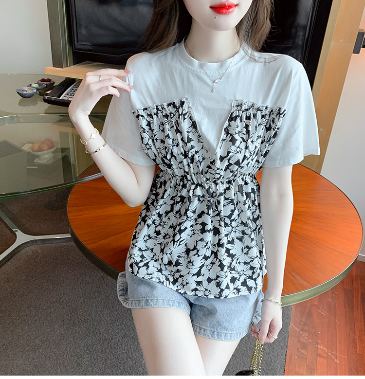 Pinched waist short sleeve tops summer doll shirt for women