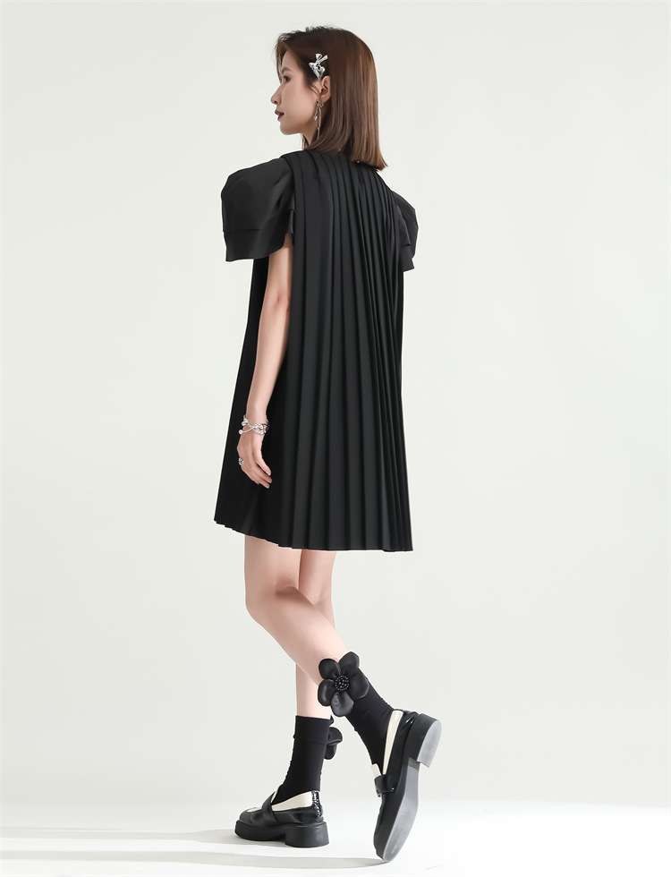 Pleated France style loose summer dress for women