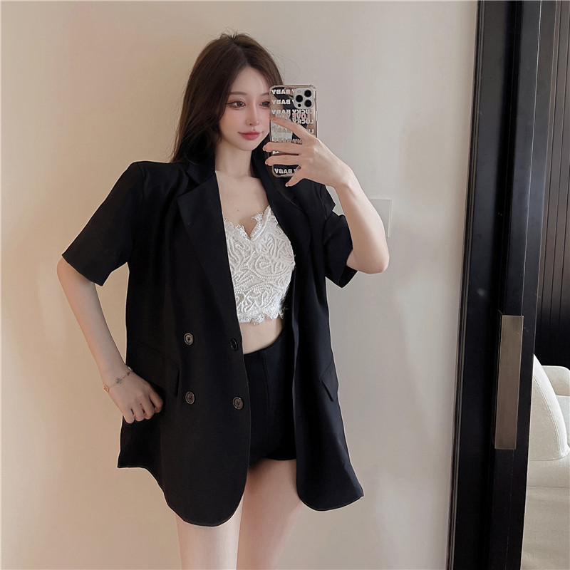 Spicegirl thin short sleeve coat black loose business suit