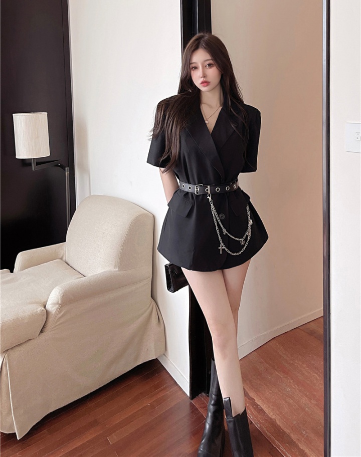 Spicegirl thin short sleeve coat black loose business suit