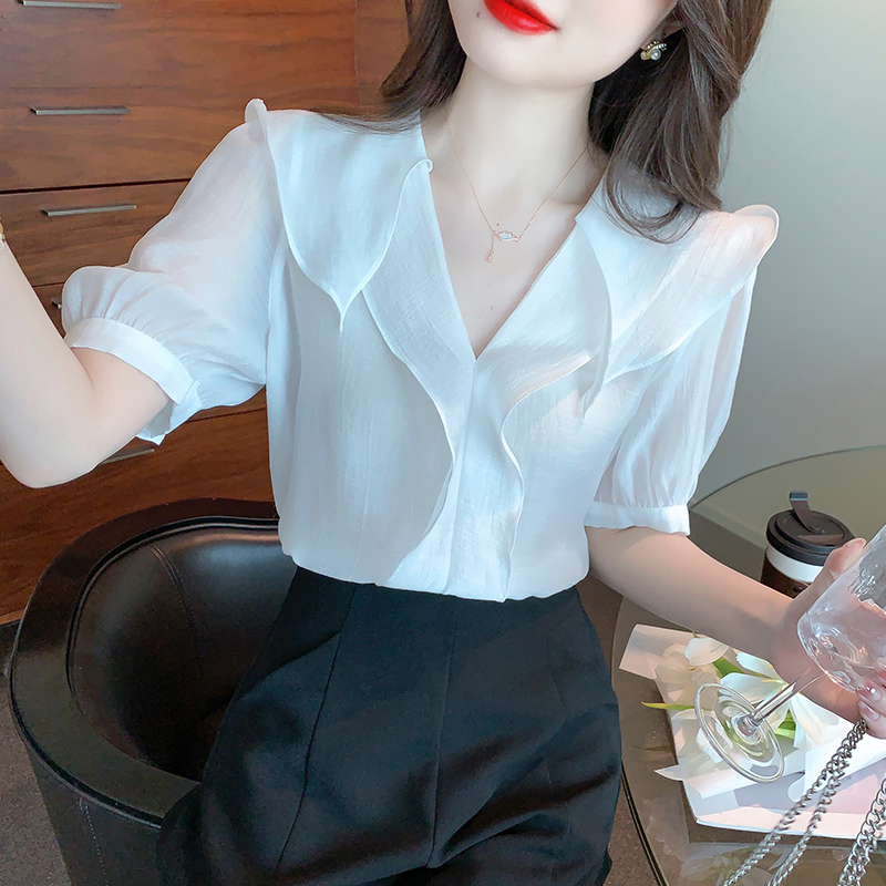 V-neck all-match shirt short sleeve tops for women
