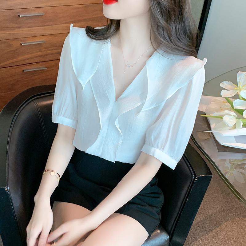 V-neck all-match shirt short sleeve tops for women