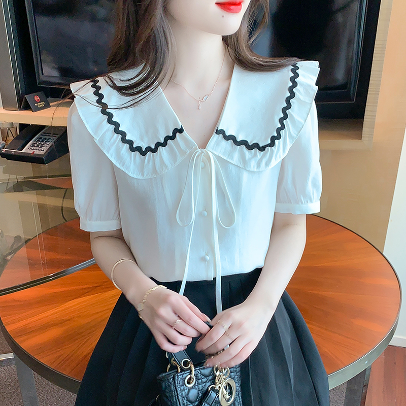 Mixed colors shirt doll collar tops for women