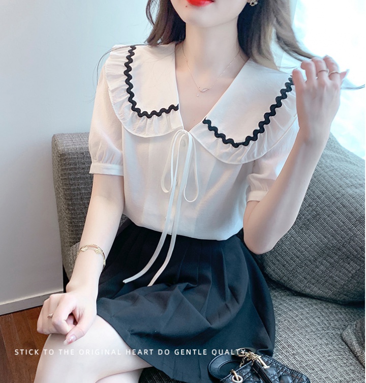 Mixed colors shirt doll collar tops for women