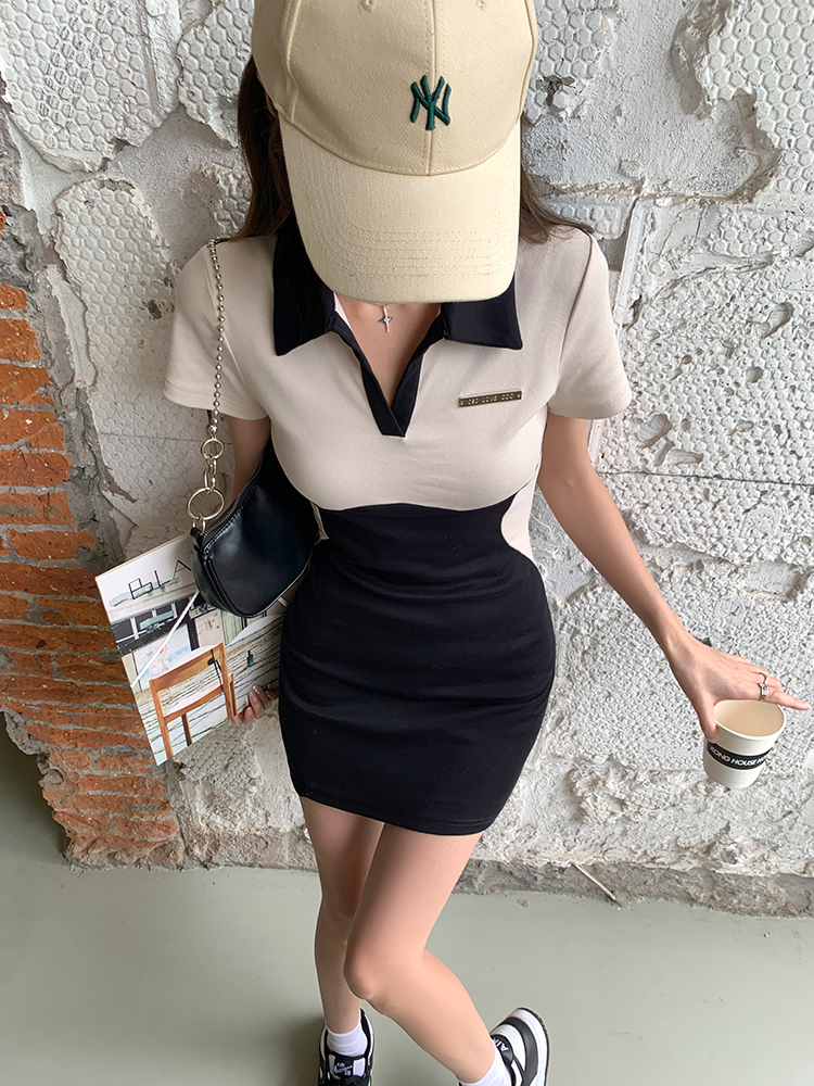 Summer pinched waist mixed colors sexy dress for women