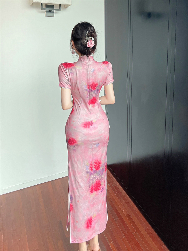 Summer long dress retro printing cheongsam