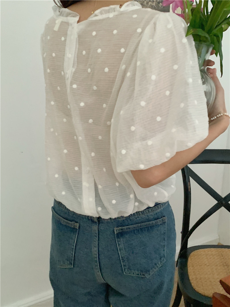 Short sleeve Korean style chiffon shirt drawstring shirt