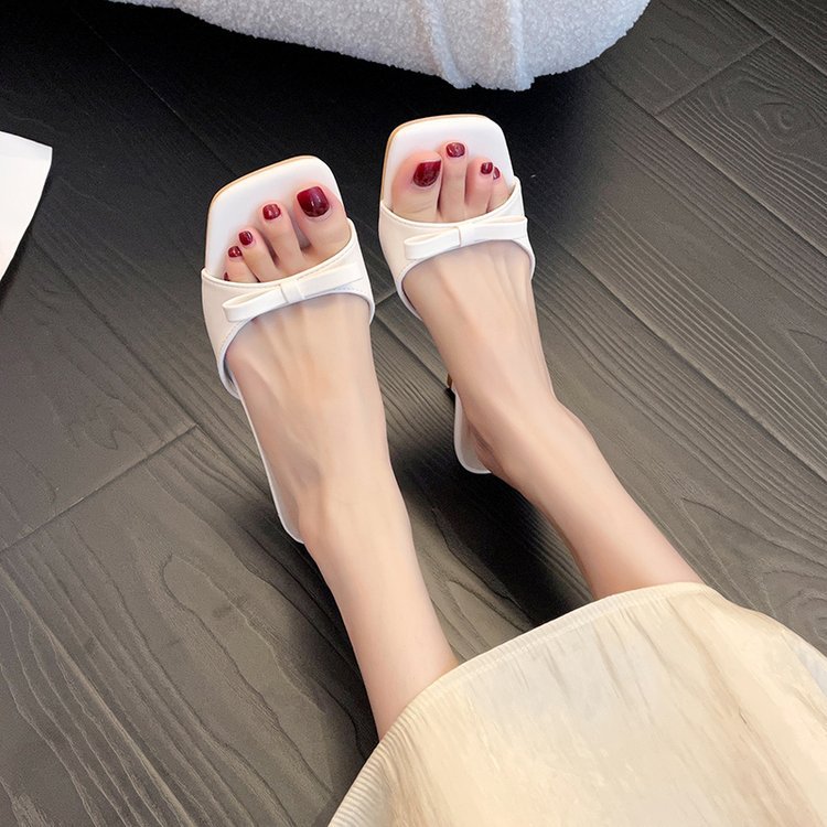 Korean style middle-heel fish mouth slippers for women