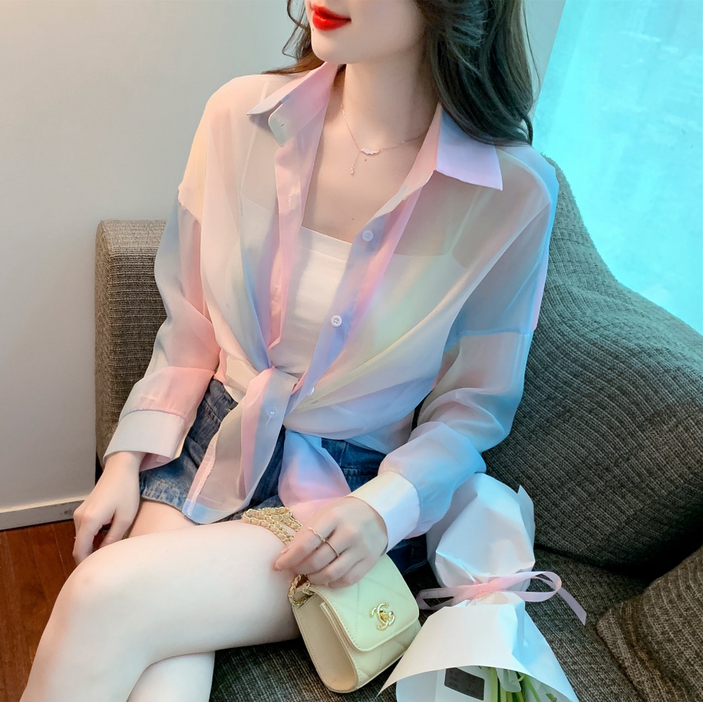 Sunscreen rainbow coat blooming thin shirt for women
