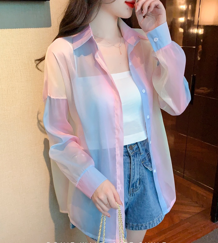 Sunscreen rainbow coat blooming thin shirt for women