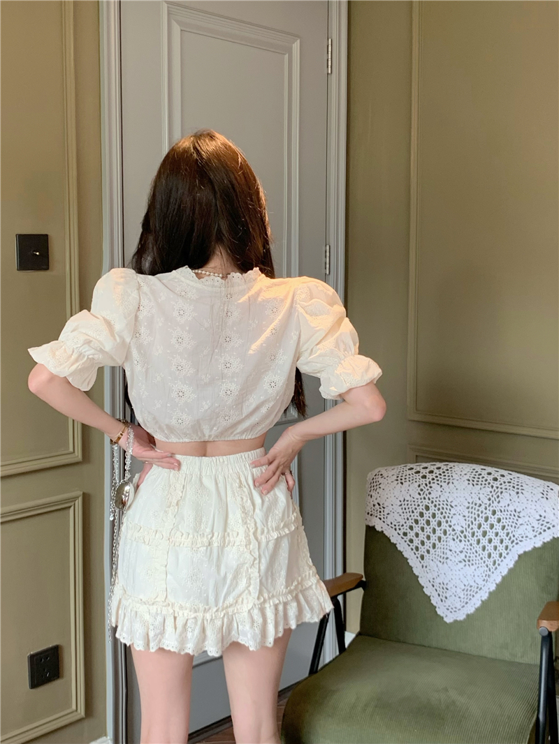 Western style lace tops short skirt 2pcs set