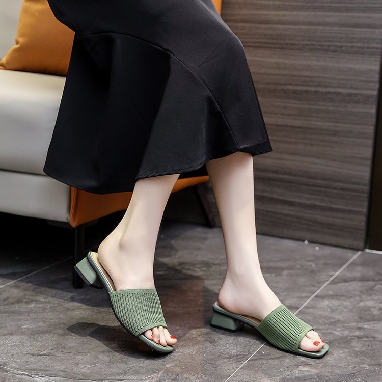 Korean style square head summer slippers for women