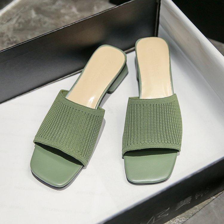 Korean style square head summer slippers for women