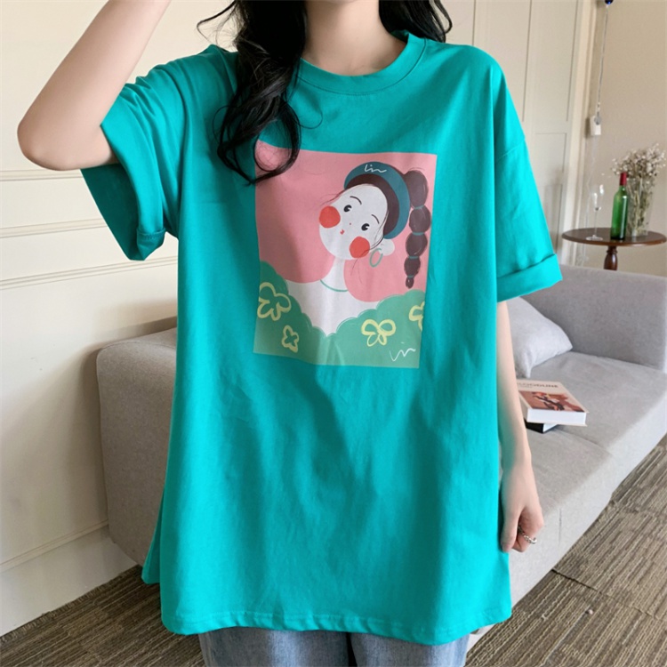 Short sleeve Korean style long pink T-shirt