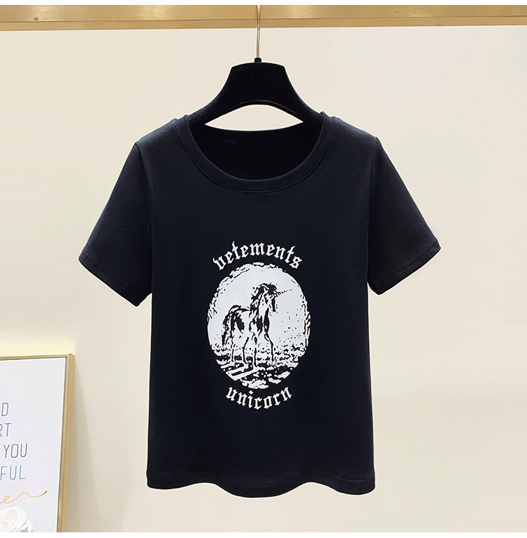 Short summer small shirt printing high waist T-shirt for women