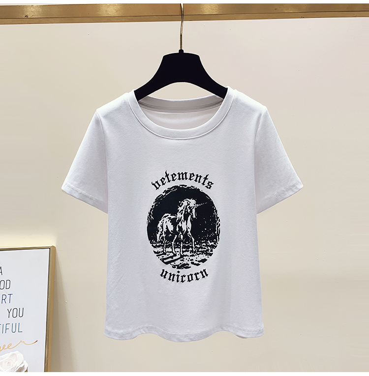 Short summer small shirt printing high waist T-shirt for women
