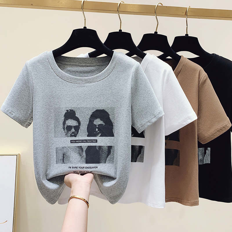 Printing all-match T-shirt slim summer small shirt for women