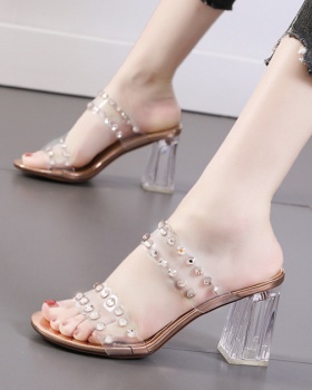 Transparent slippers thick high-heeled shoes