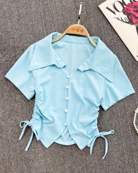 Korean style summer T-shirt single-breasted tops for women