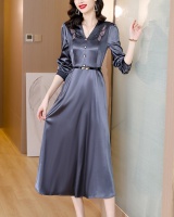Autumn Cover belly embroidery satin dress for women