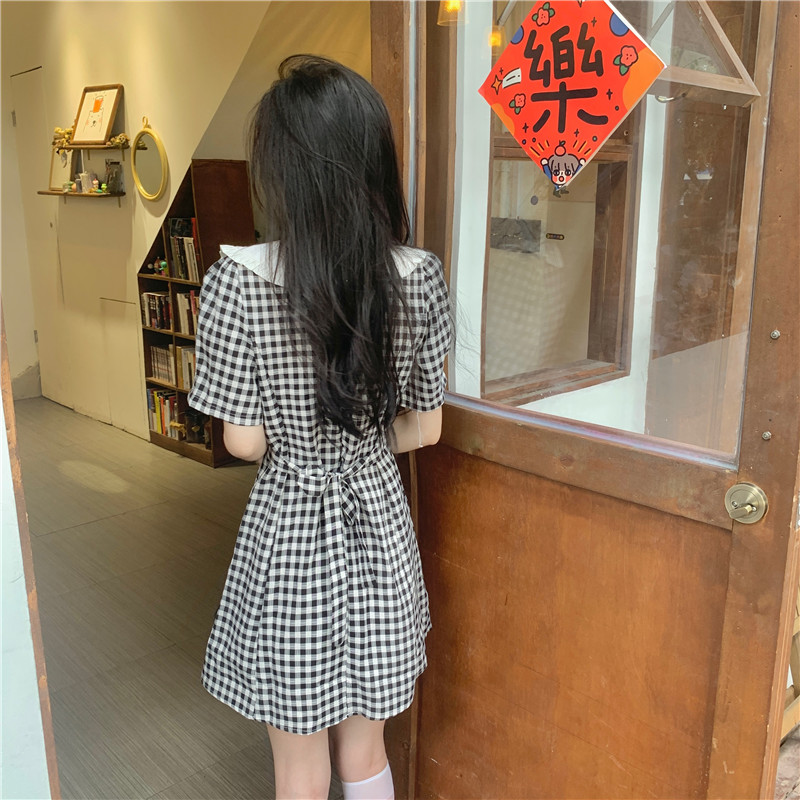 Splice short sleeve T-back Japanese style dress for women