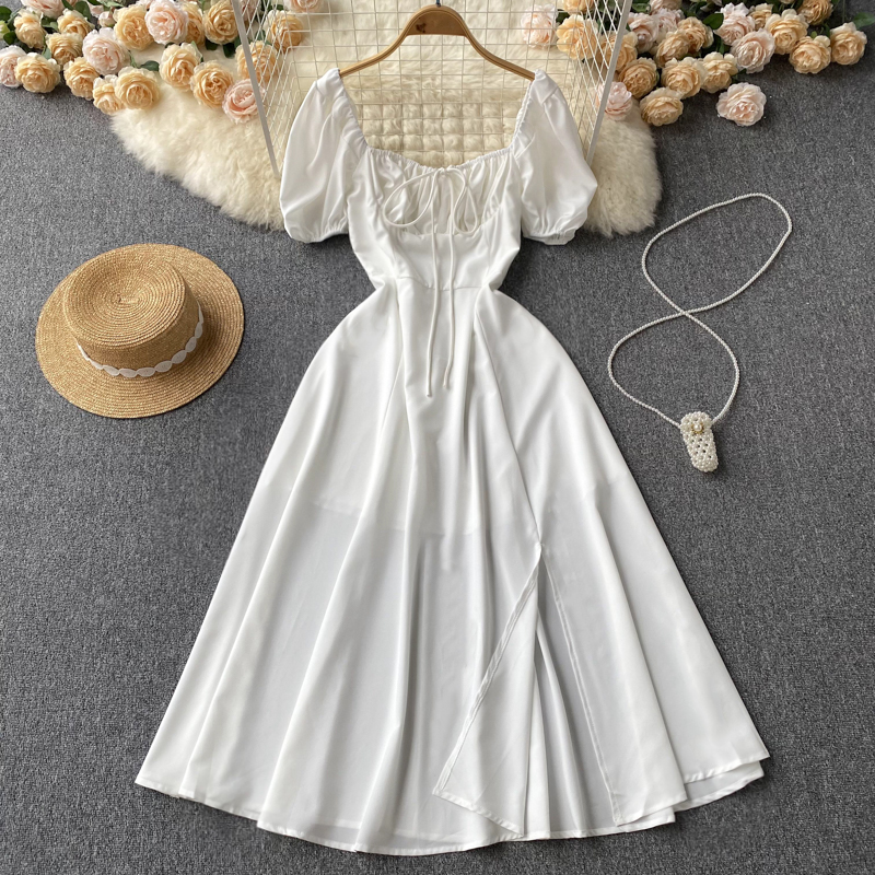 Beautiful France style puff sleeve dress for women