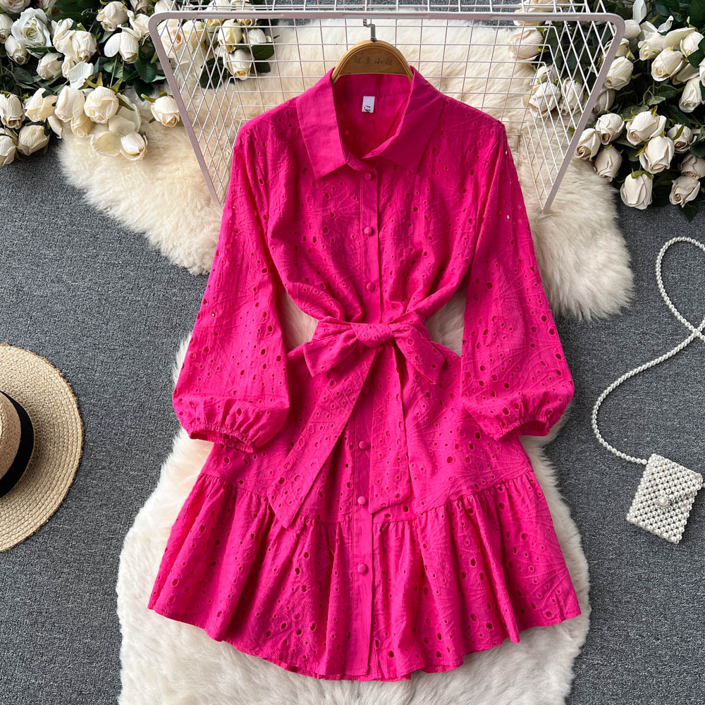 Puff sleeve France style temperament dress for women