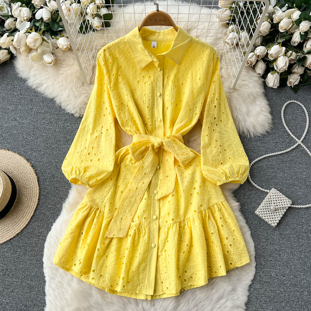 Puff sleeve France style temperament dress for women