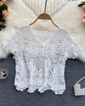 Crochet hollow tops vacation cardigan for women