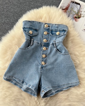 Slim high waist boots pants single-breasted summer short jeans