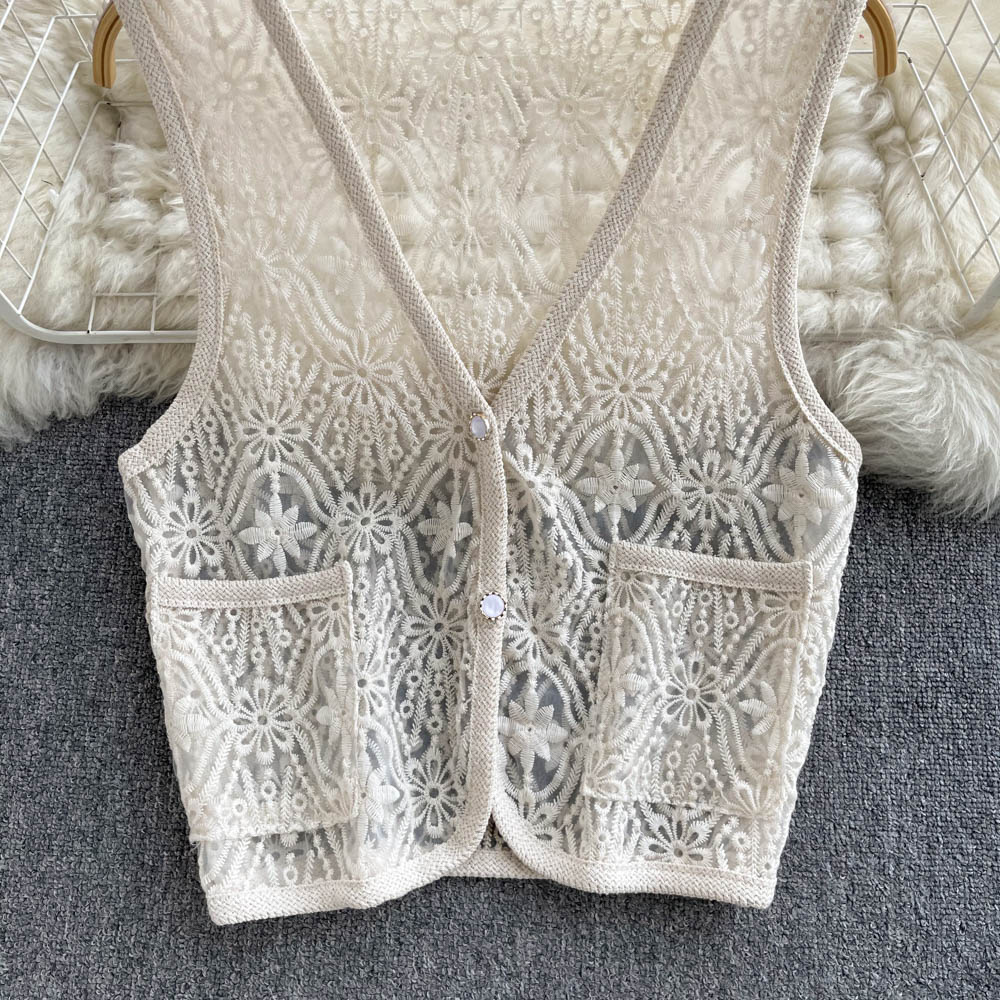Embroidered short vest sleeveless waistcoat for women