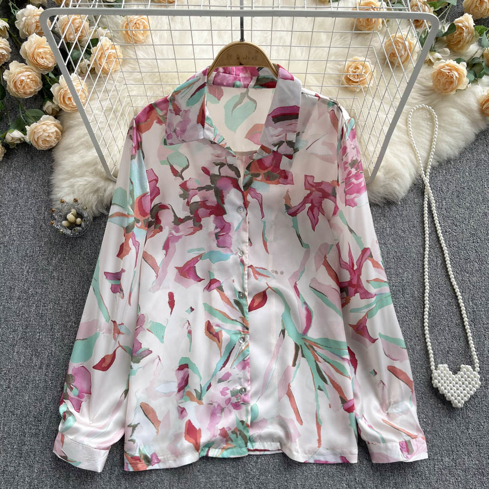 Light floral retro tops slim loose Casual shirt for women
