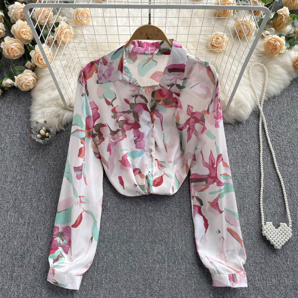 Light floral retro tops slim loose Casual shirt for women