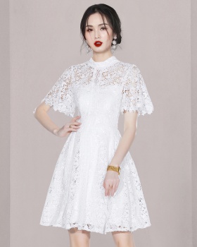 Splice lace formal dress white show high dress