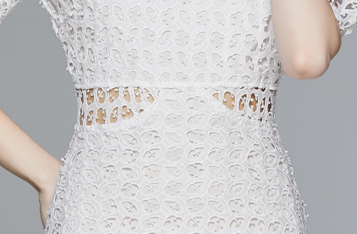 Cake lace France style hollow white short sleeve dress