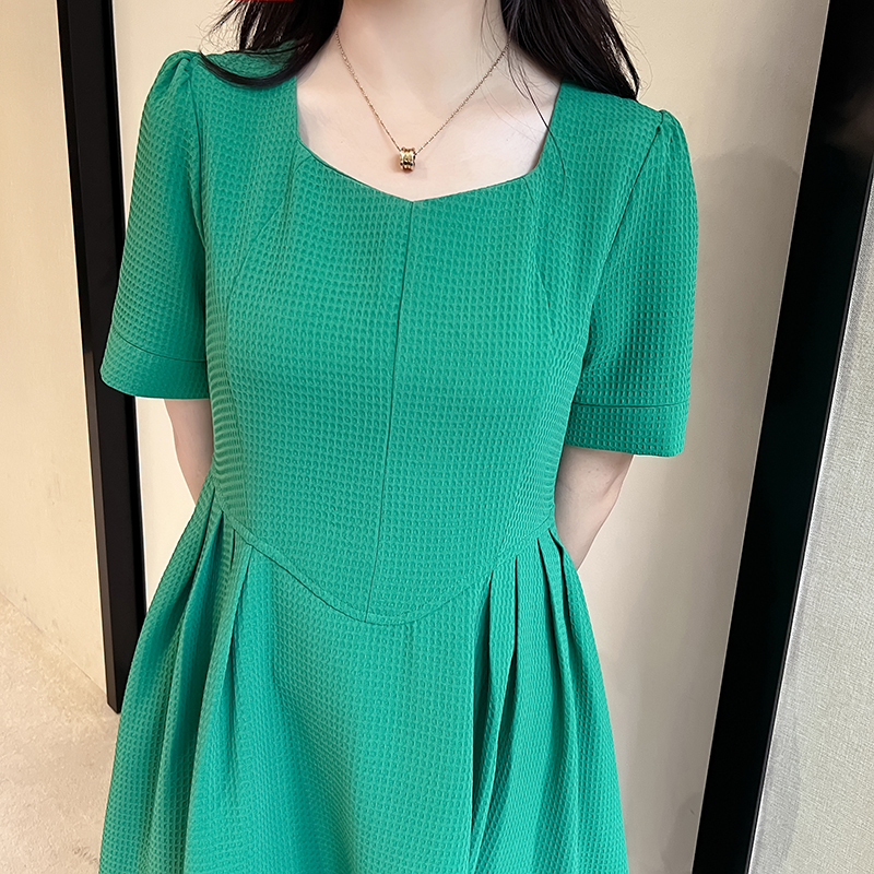 Summer slim fat France style pinched waist dress