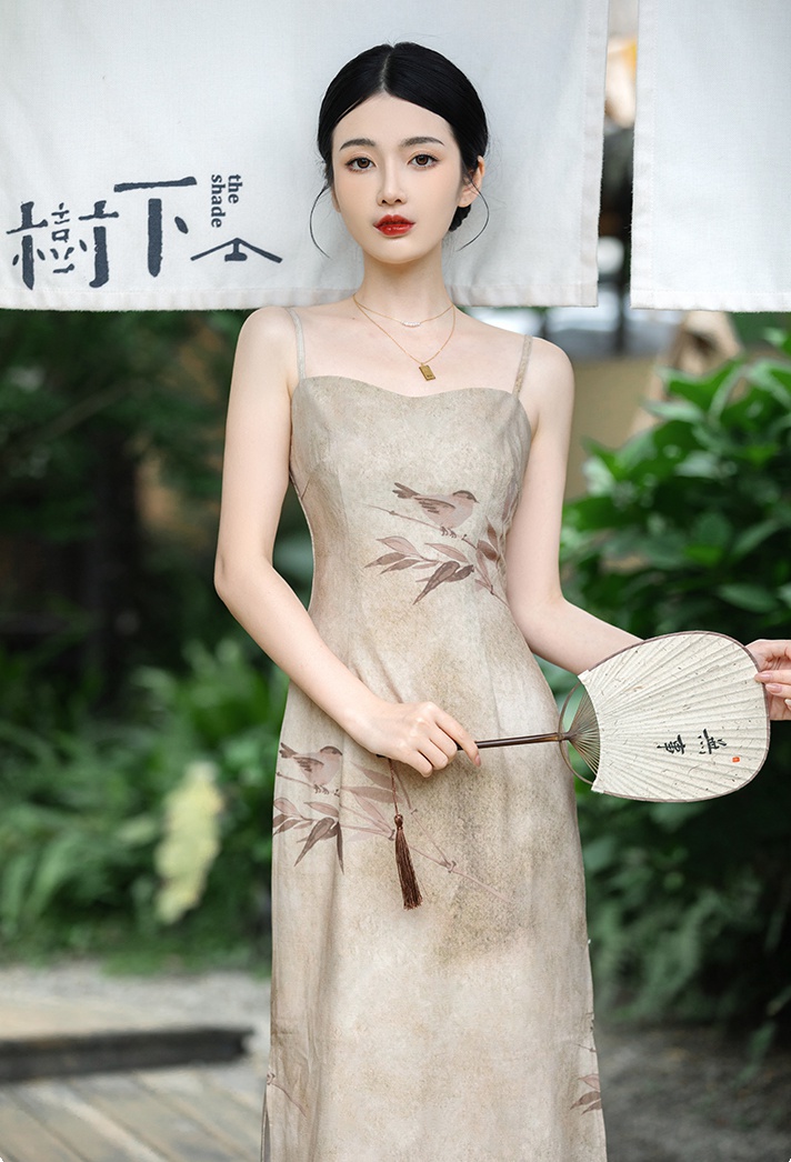 Ink small shirt Chinese style strap dress 2pcs set