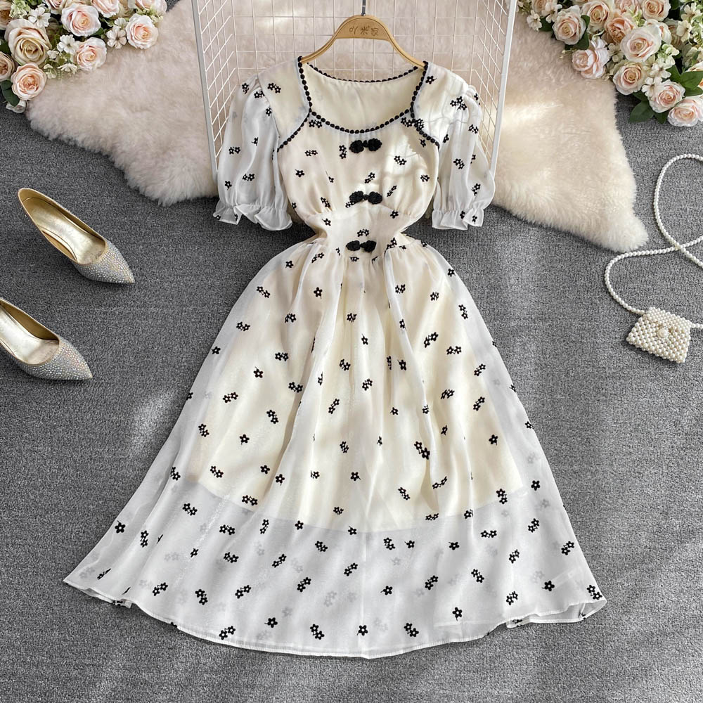 Summer flowers Chinese style square collar dress for women