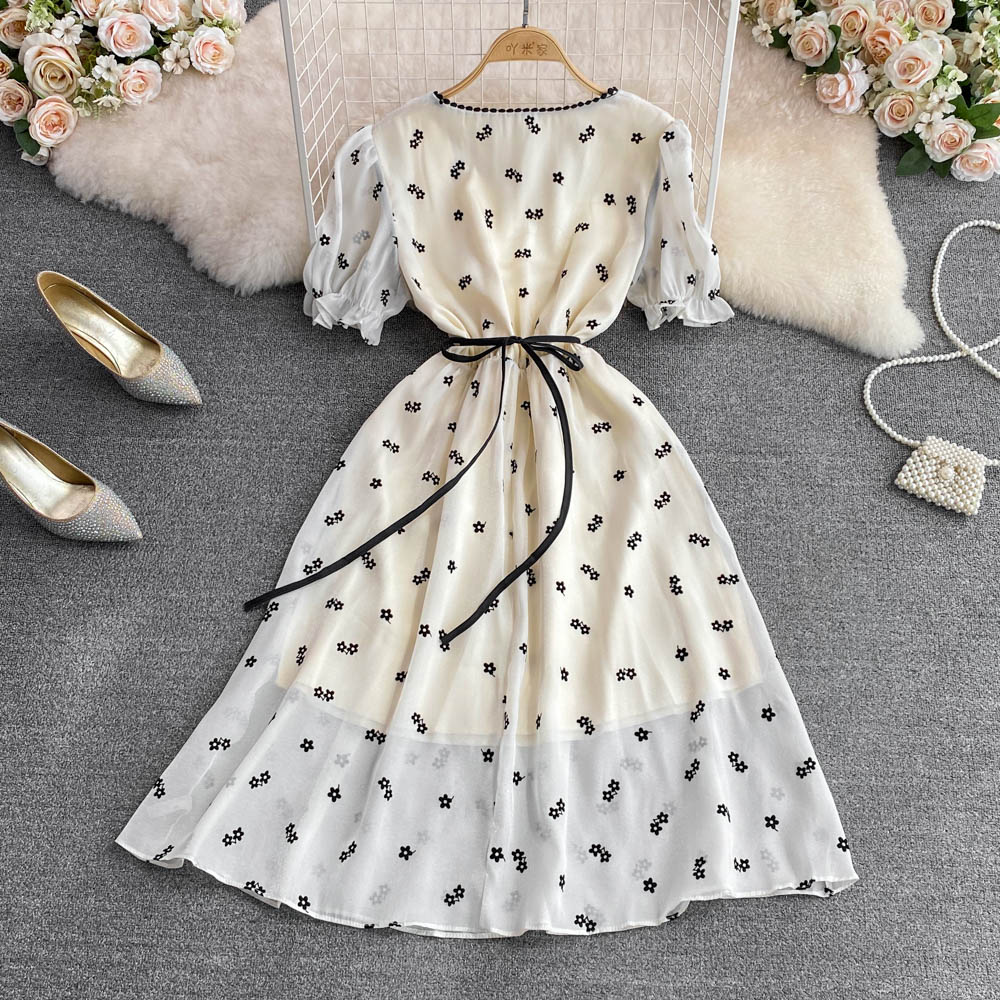 Summer flowers Chinese style square collar dress for women