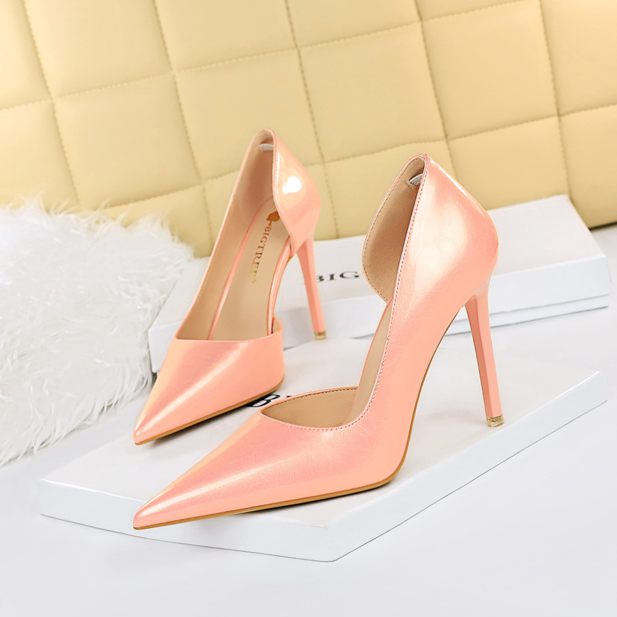 Hollow high-heeled shoes patent leather shoes for women